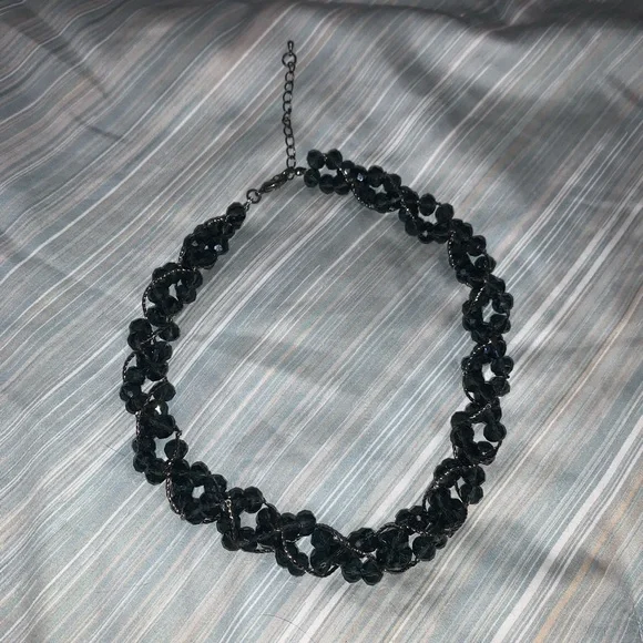 Smokey blue grey beaded chunky decorative statement necklace - Picture 3 of 8